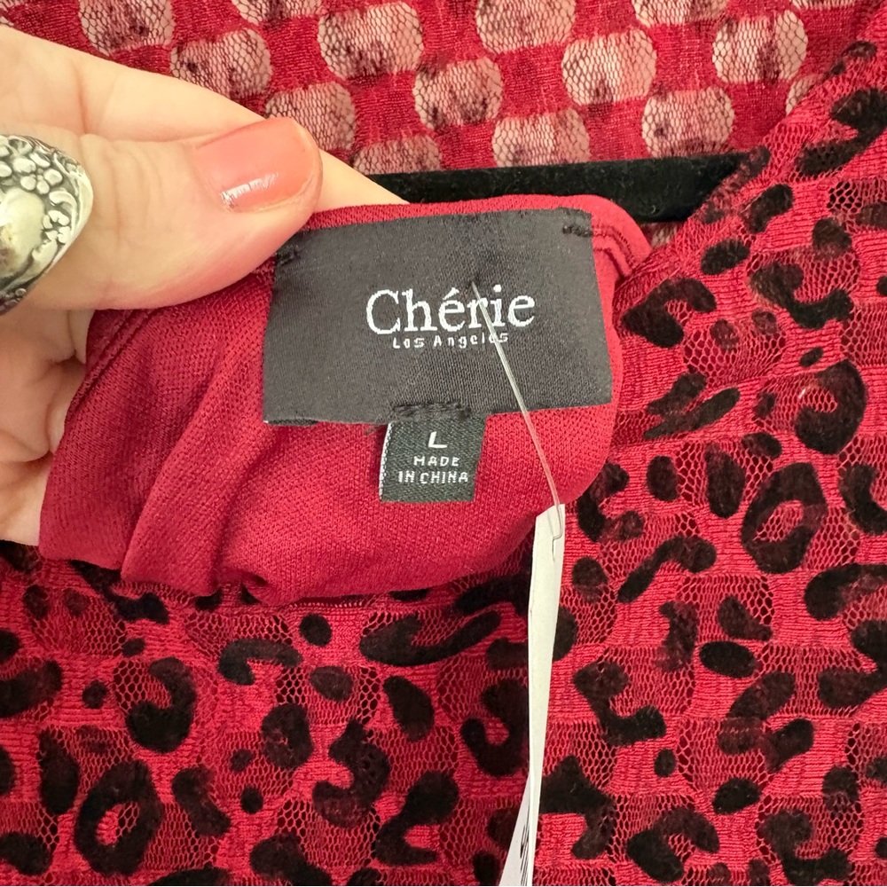 Cherie LA Red Velvet Sheer Animal Print Dress Size Large NWT - Picture 12 of 13